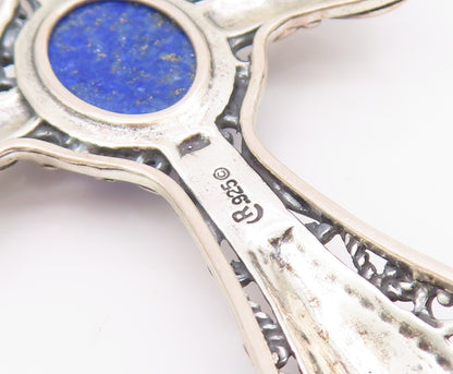 925 Sterling Silver Vintage Pendant CAROLYN POLLACK Oval Gemstone Cross  PT24299