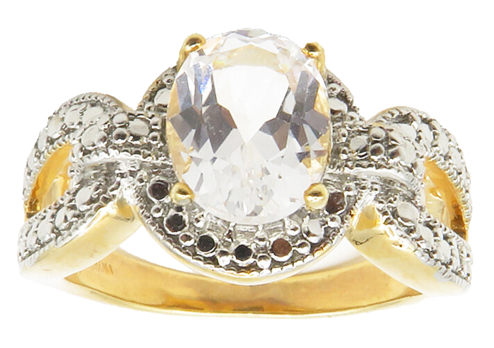 925 Sterling Silver  Faceted Topaz Gold Plated Shiny Band Ring Sz 8  RG14059