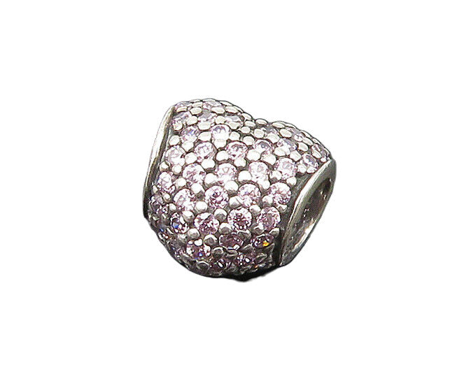 PANDORA 925 Sterling Silver  Vintage Pink Topaz Heart Slide Pendant  PT17283