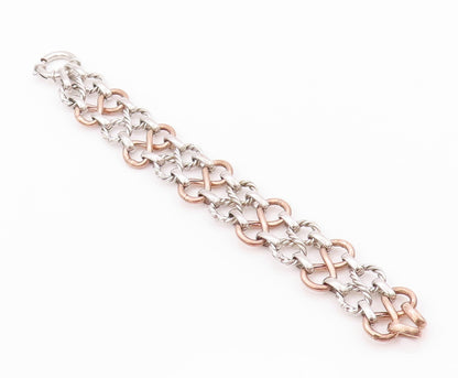 925 Sterling Silver Vintage Bracelet Twisted Rope Ring & Infinity Linked BT11117