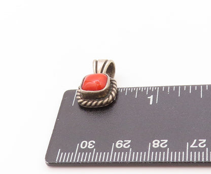 925 Sterling Silver Vintage Pendant Square Carnelian Halo Roped Design  PT24168