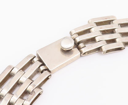 925 Sterling Silver Vintage Necklace MEXICO Hinged Slabs Link Broad Band  NE4300