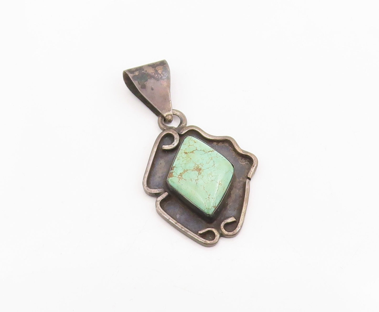 925 Sterling Silver Vintage Pendant Cabochon Turquoise Modernist Charm  PT25794