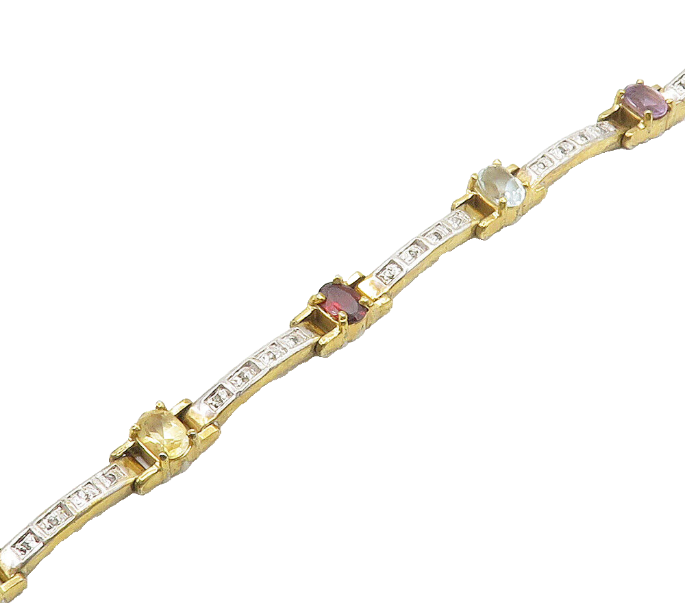 925 Sterling Silver  Genuine Diamonds & Aquamarine Chain Bracelet  BT6200