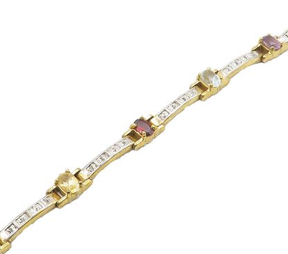 925 Sterling Silver  Genuine Diamonds & Aquamarine Chain Bracelet  BT6200