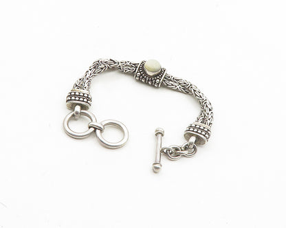 925 Sterling Silver  Vintage Mother Of Pearl Byzantine Chain Bracelet  BT7492