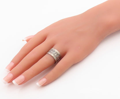 925 Sterling Silver Vintage Ring Etched Geometric Pattern Band  Sz 7.5  RG36304