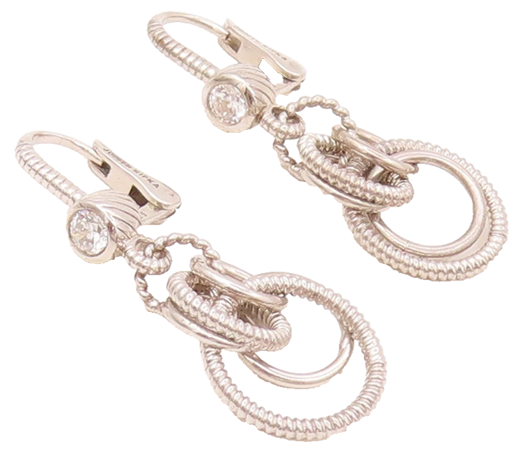 JUDITH RIPKA 925 Sterling Silver  Vintage CZ Dangling Rings Earrings  EG12481