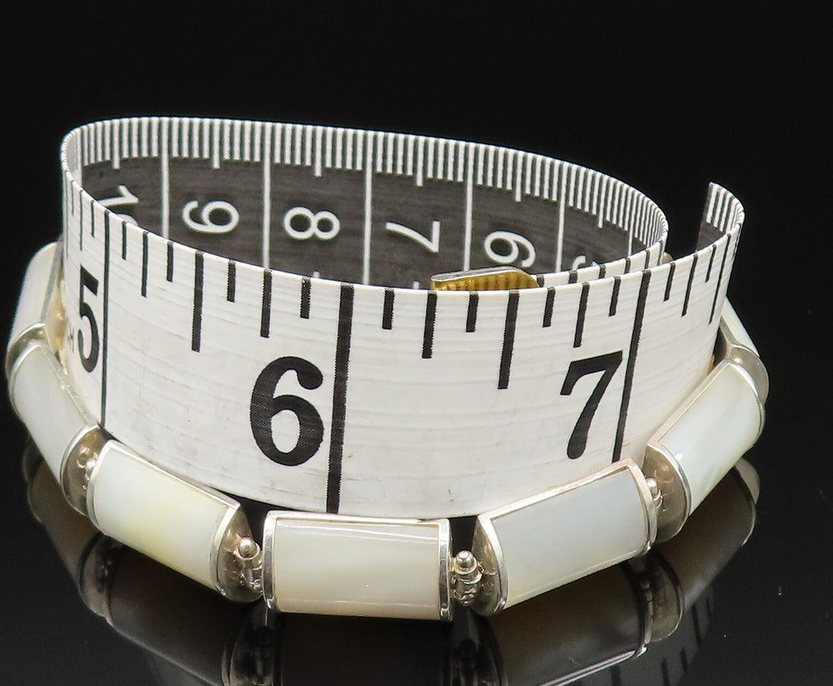 925 Sterling Silver  Vintage Rectangle Mother Of Pearl Tennis Bracelet  BT9516