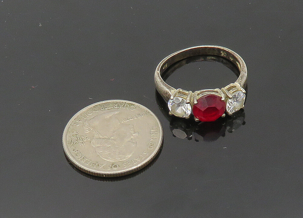 925 Silver  Vintage Pink Topaz & Cubic Zirconia Band Ring Sz 10  RG20627