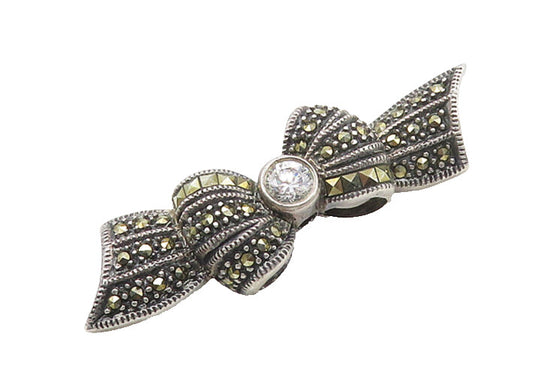 JUDITH JACK 925 Silver  Vintage Cubic Zirconia & Marcasite Brooch Pin  BP7040