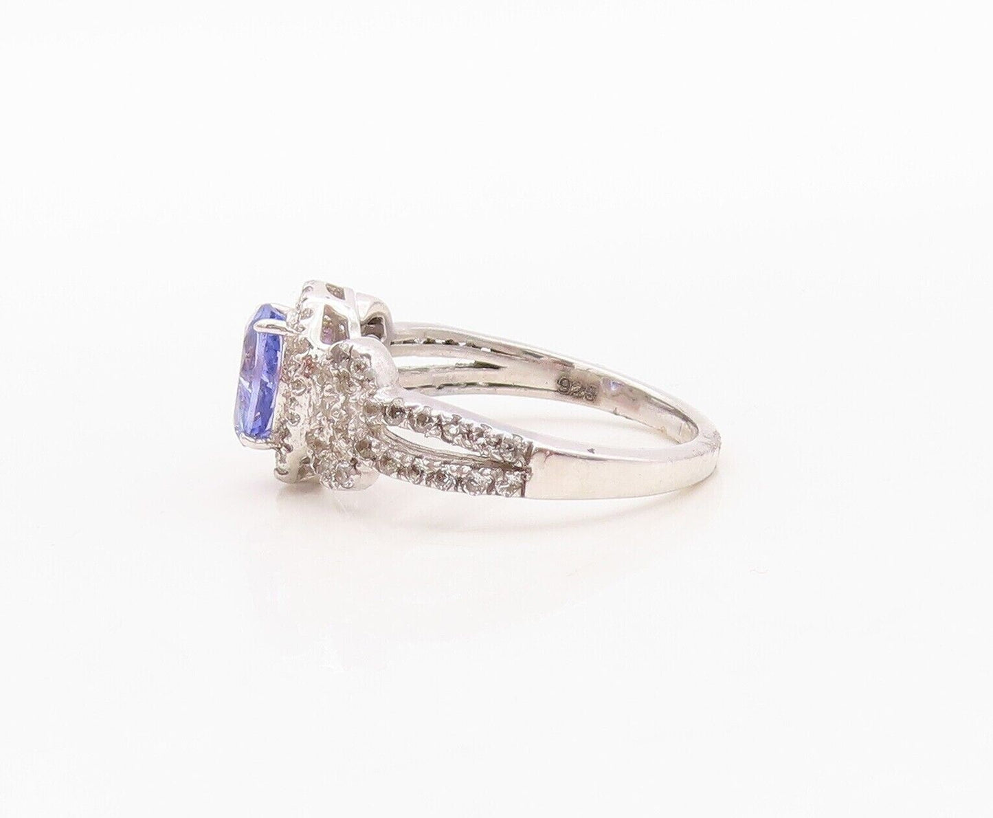 925 Sterling Silver Vintage Ring Swirly Carved Sapphire & CZ Inlay Sz 7  RG29979