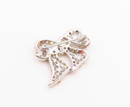 925 Sterling Silver Vintage Citrine Tanzanite Peridot Ribbon Bow Brooch  BP8411