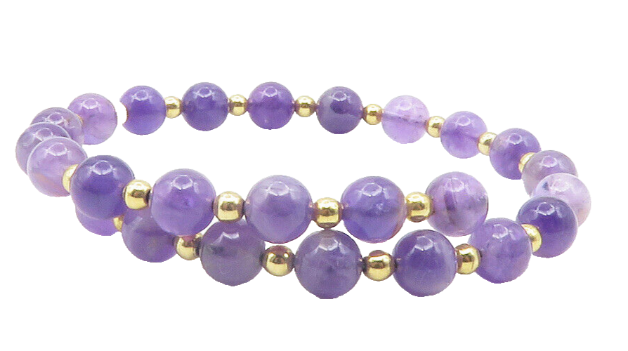 925 Sterling Silver  Amethyst Beaded Gold Plated Bypass Bangle Bracelet BT4754