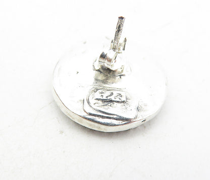 925 Sterling Silver  Vintage Oxidized Basket Weave Button Drop Earrings EG4051