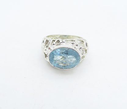 925 Sterling Silver  Blue Topaz Sculpted Band Cocktail Ring Sz 7.5  RG4536