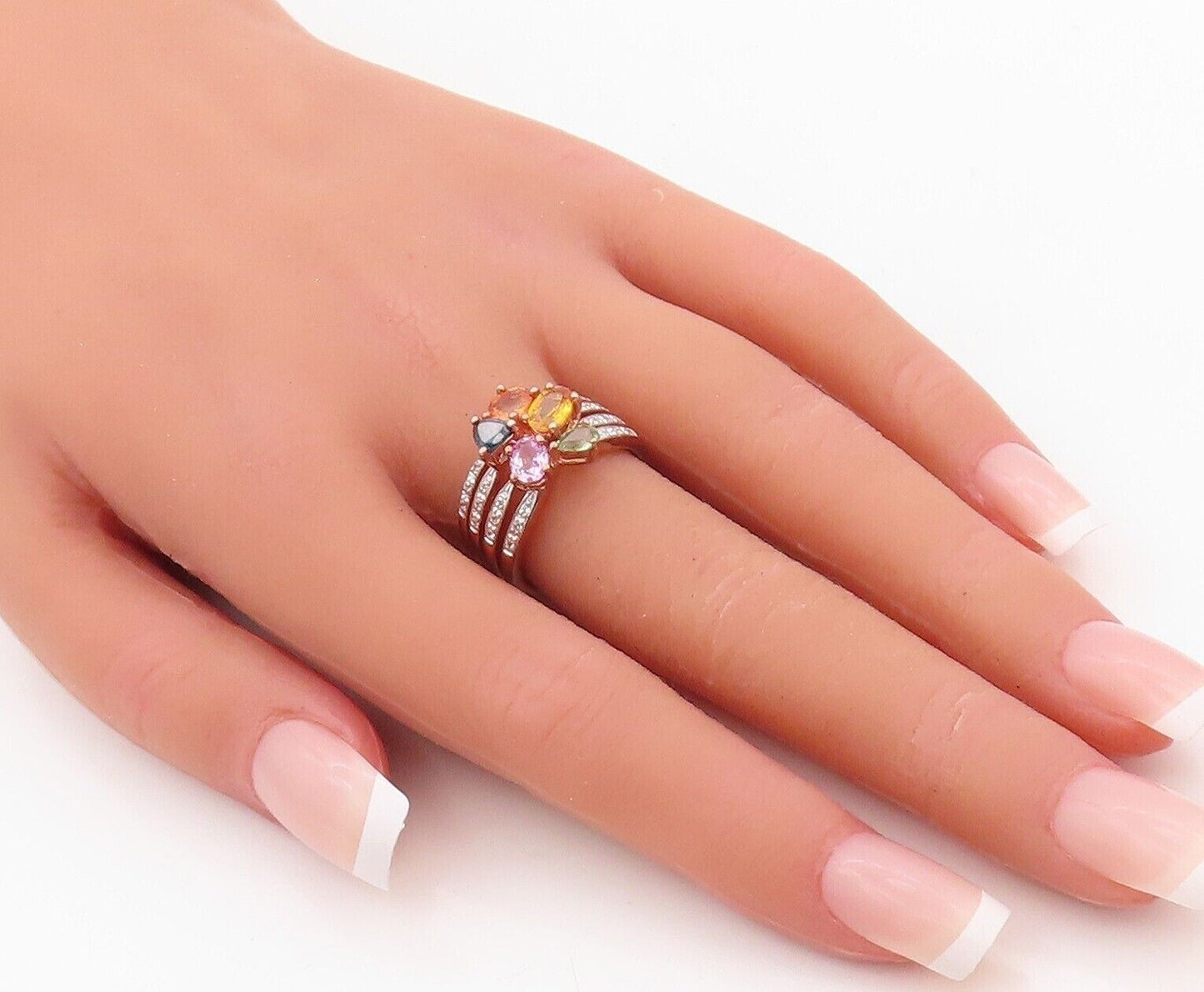 925 Sterling Silver Vintage Ring Rose Gold Plated Diamonds Gemstone Sz 7 RG30343