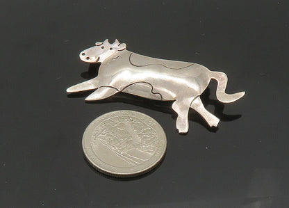 MEXICO 925 Sterling Silver  Vintage Shiny Cow Animal Motif Brooch Pin  BP8144