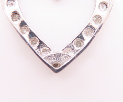 925 Sterling Silver Vintage Pendant Floral Diamonds Inlay Cutout Heart  PT23186