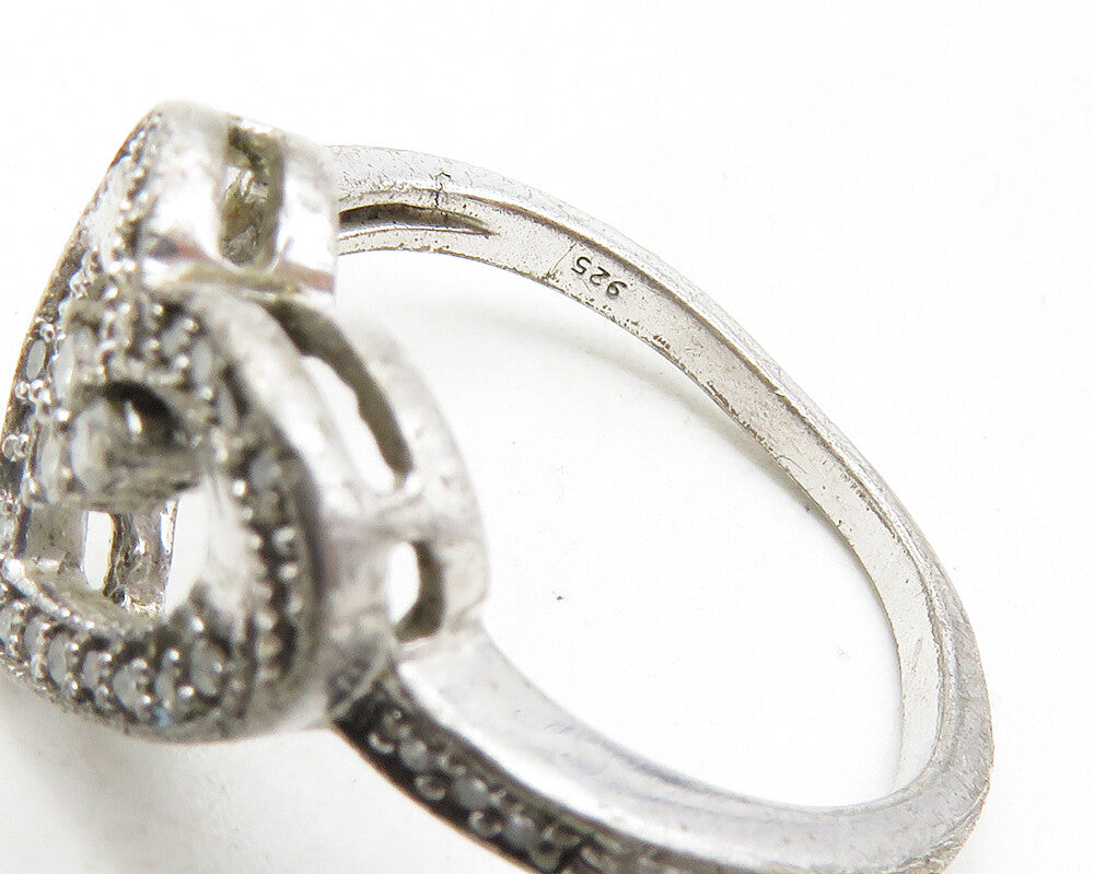 925 Sterling Silver  Vintage Topaz Open Love Heart Band Ring Sz 6  RG9739
