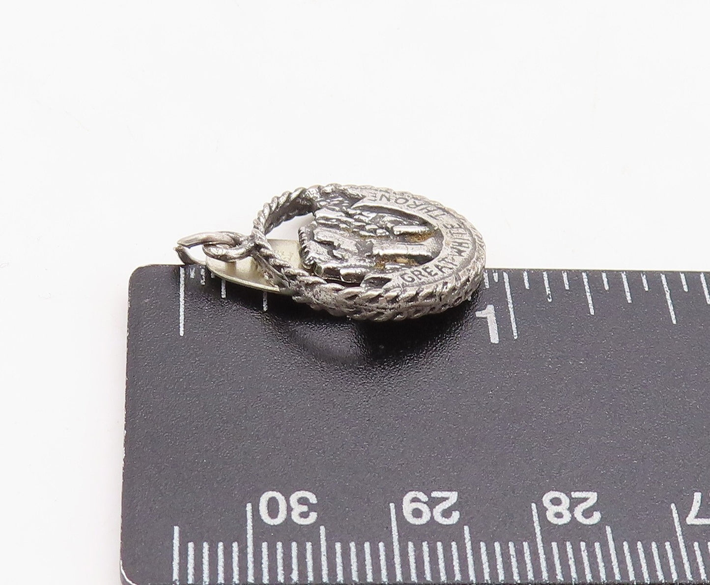 925 Sterling Silver Vintage Pendant Dark Tone Great White Throne Cutout PT23859