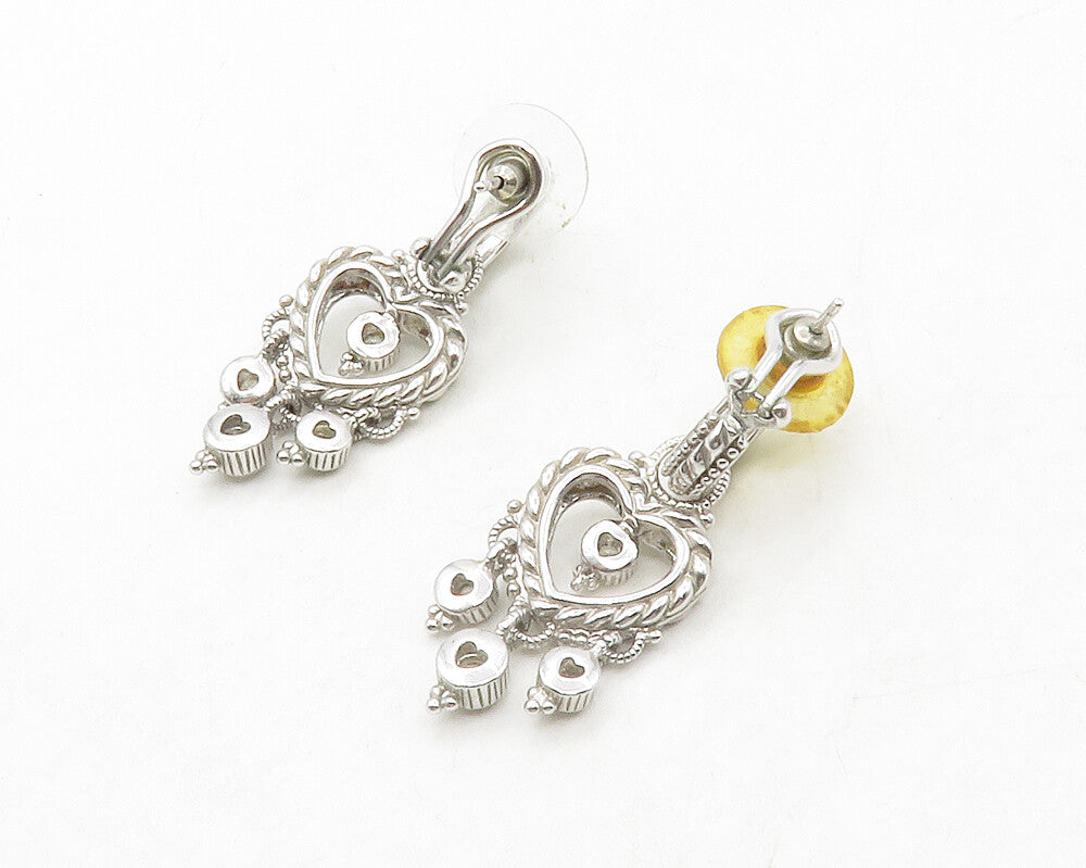 JUDITH RIPKA 925 Silver  Vintage Topaz Love Heart Dangle Earrings  EG6775