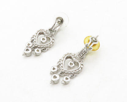 JUDITH RIPKA 925 Silver  Vintage Topaz Love Heart Dangle Earrings  EG6775