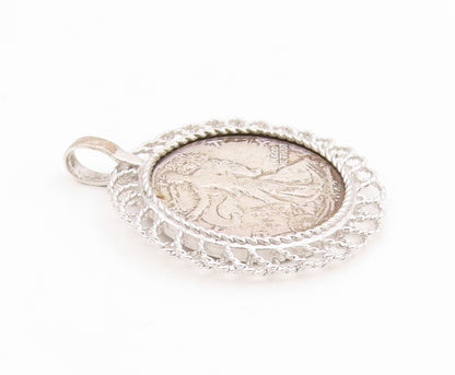 925 Sterling Silver Vintage Pendant Walking Liberty Coin Half Dollar  PT25935