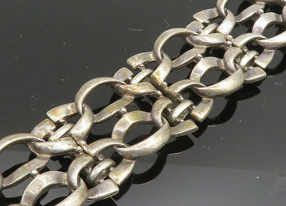 925 Sterling Silver  Vintage Smooth Two Row Ribbon Link Chain Bracelet  BT8014