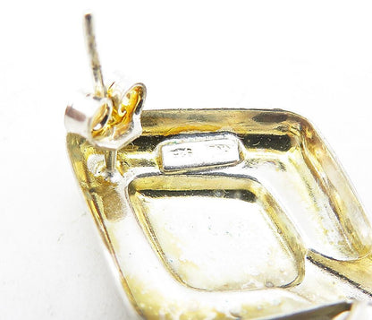 925 Sterling Silver  Vintage Shiny Diamond Shape Hinge Drop Earrings  EG3937