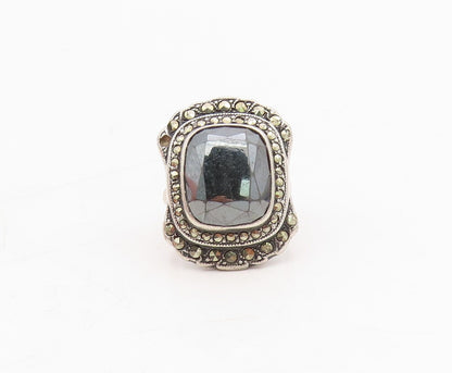925 Sterling Silver Vintage Ring Dark Tone Victorian Hematite  Sz 3.5  RG31718