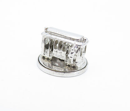 925 Sterling Silver  Vintage Petite Trolley Car Motif Pendant (TURNS)  PT4767