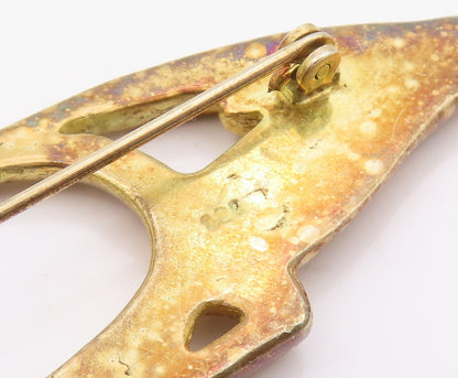925 Sterling Silver Vintage Brooch Pin Gold Plated Openwork Antelope  BP12556