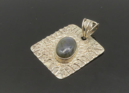 925 Sterling Silver  Vintage Cabochon Labradorite Textured Pendant  PT16621