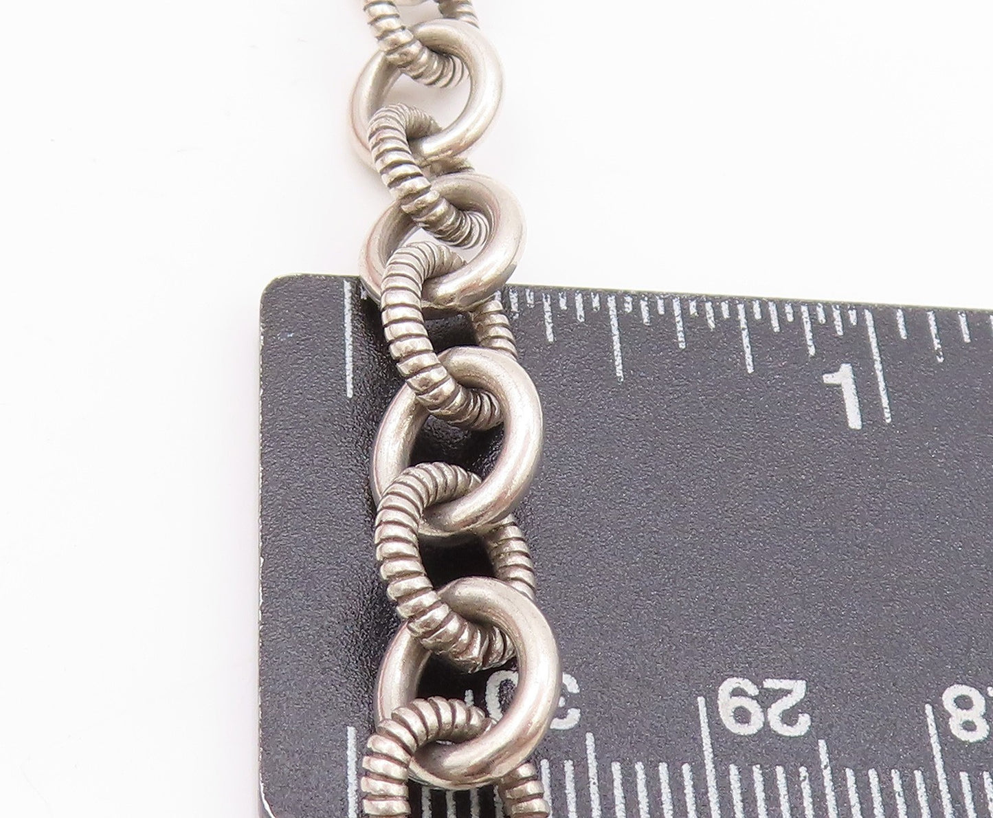 925 Sterling Silver Vintage Bracelet Roped Rings Dangling Diamonds Heart BT11250