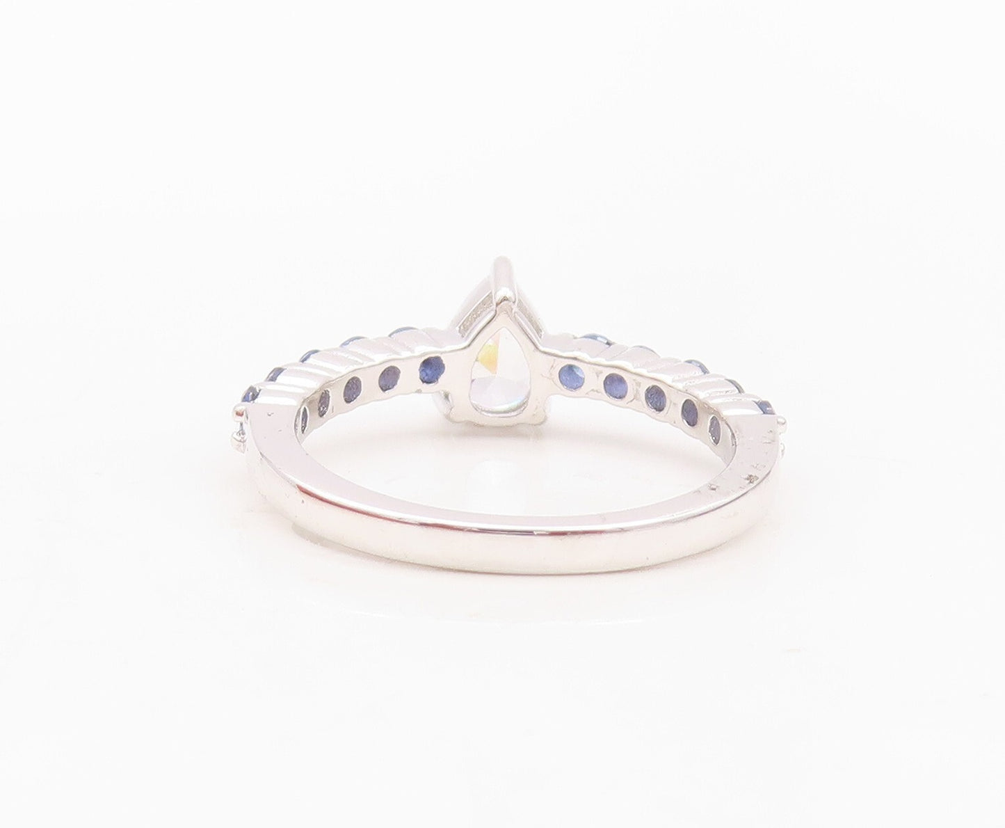 925 Sterling Silver Vintage Ring Drop Cut CZ Round Sapphire Band  Sz 7 RG30143