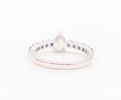925 Sterling Silver Vintage Ring Drop Cut CZ Round Sapphire Band  Sz 7 RG30143