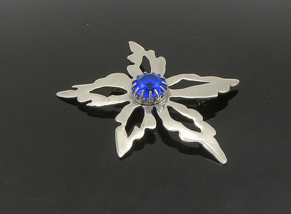 HANS HANSEN DENMARK 925 Silver  Vintage Blue Stone Flower Brooch Pin  BP9186