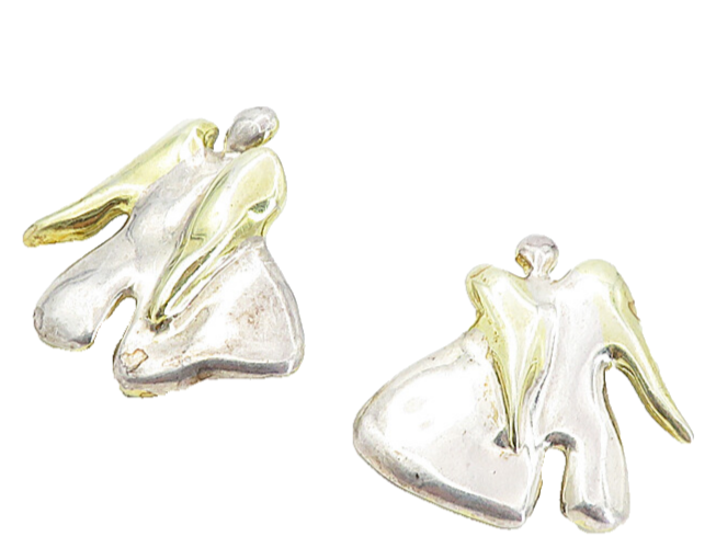 925 Sterling Silver Vintage Two Tone Modernist Angel Drop Earrings EG4122