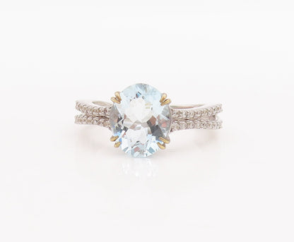 925 Sterling Silver Vintage Ring Split Band Two Tone Topaz  Sz 7  RG29209