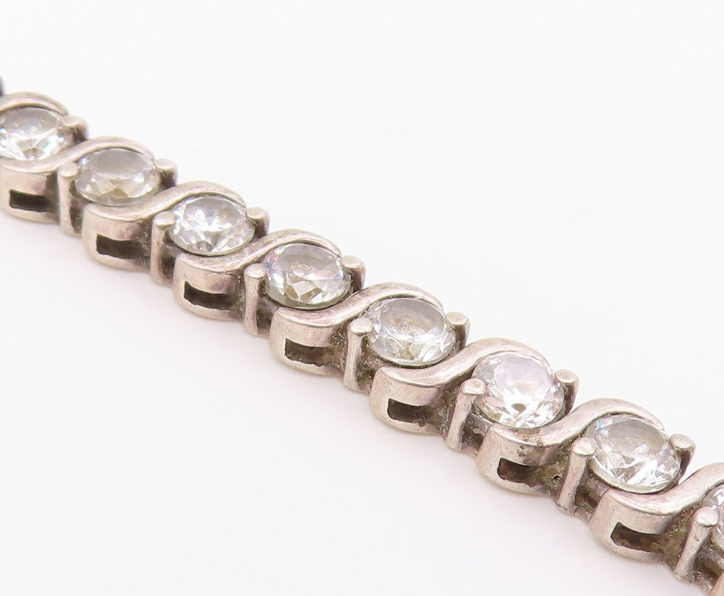 925 Sterling Silver  Shiny Round Cut Cubic Zirconia Chain Bracelet  BT7040