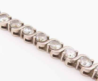 925 Sterling Silver  Shiny Round Cut Cubic Zirconia Chain Bracelet  BT7040
