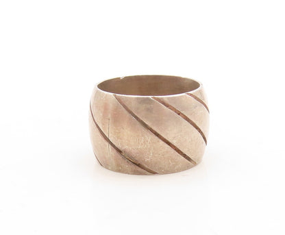 925 Sterling Silver Vintage Ring MEXICO Dark Tone Broad Grooved  Sz 6.5  RG31554