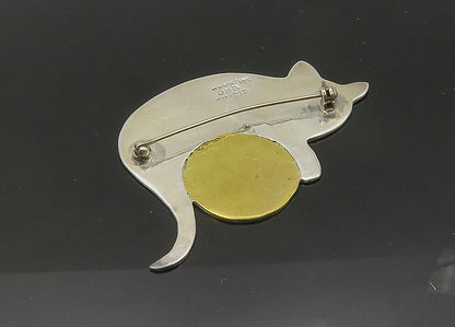 MEXICO 925 Sterling Silver  Vintage Two Tone Cat & Ball Brooch Pin  BP8365