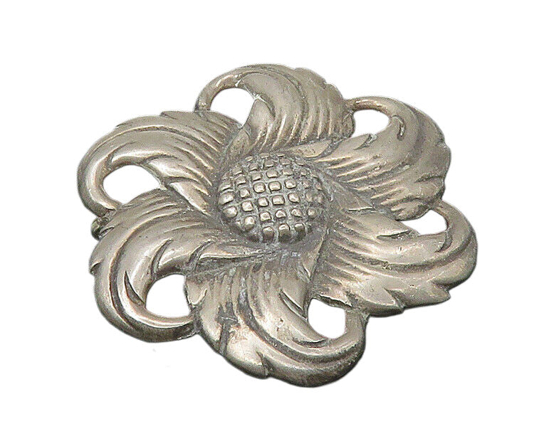925 Sterling Silver  Vintage Antique Dark Tone Floral Motif Brooch Pin  BP8779