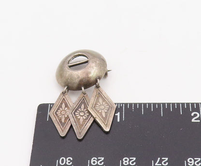 925 Sterling Silver Vintage Brooch Pin SWEDEN Diamond Shape Floral Drop  BP12286
