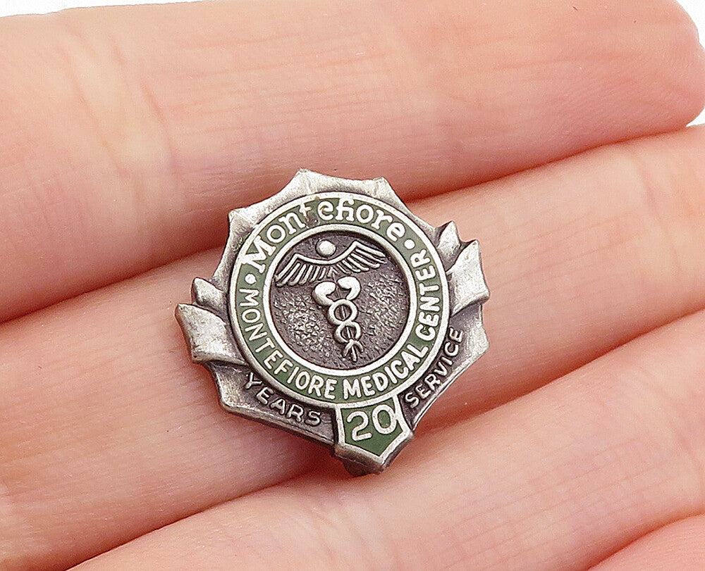925 Sterling Silver  Vintage Enamel Medical Center Service Brooch Pin  BP2087