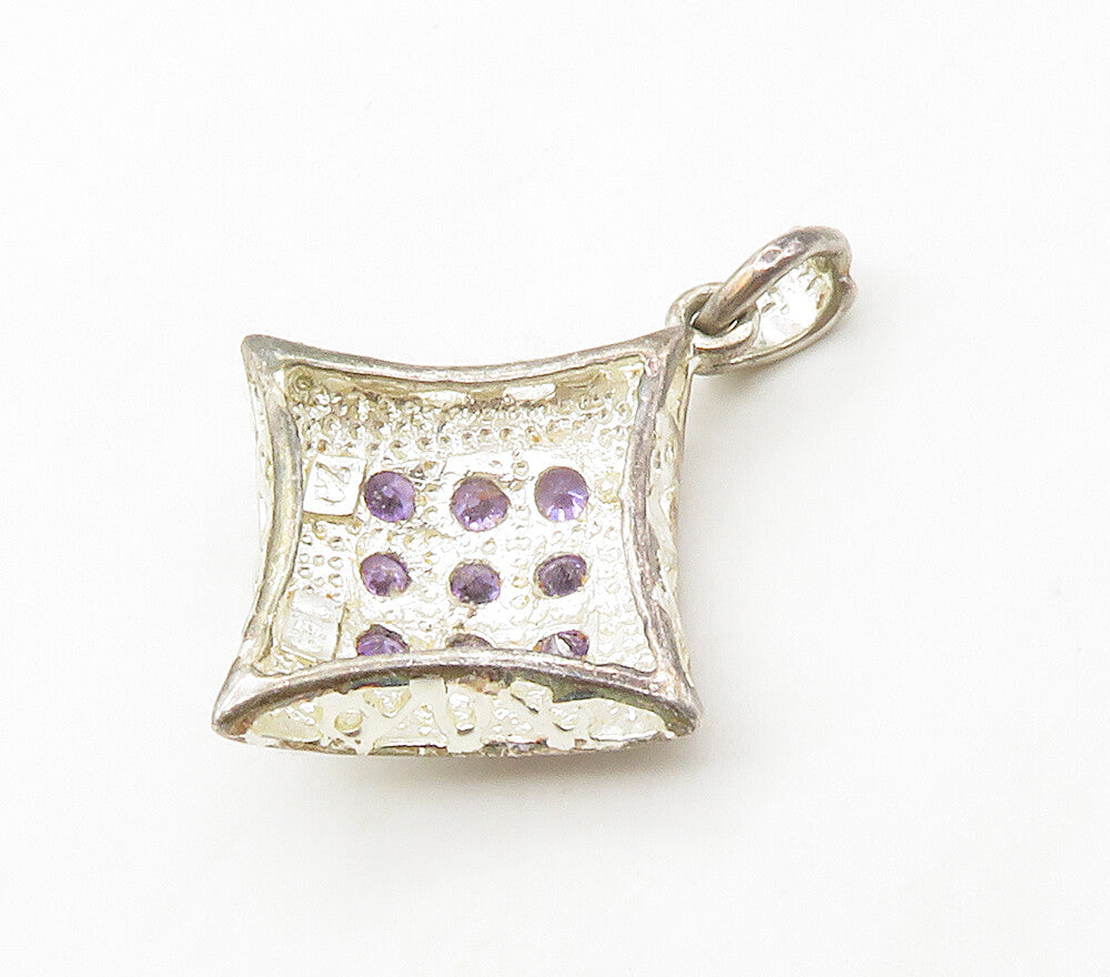925 Sterling Silver  Vintage Amethyst 9 Stone Square Dome Pendant  PT13294