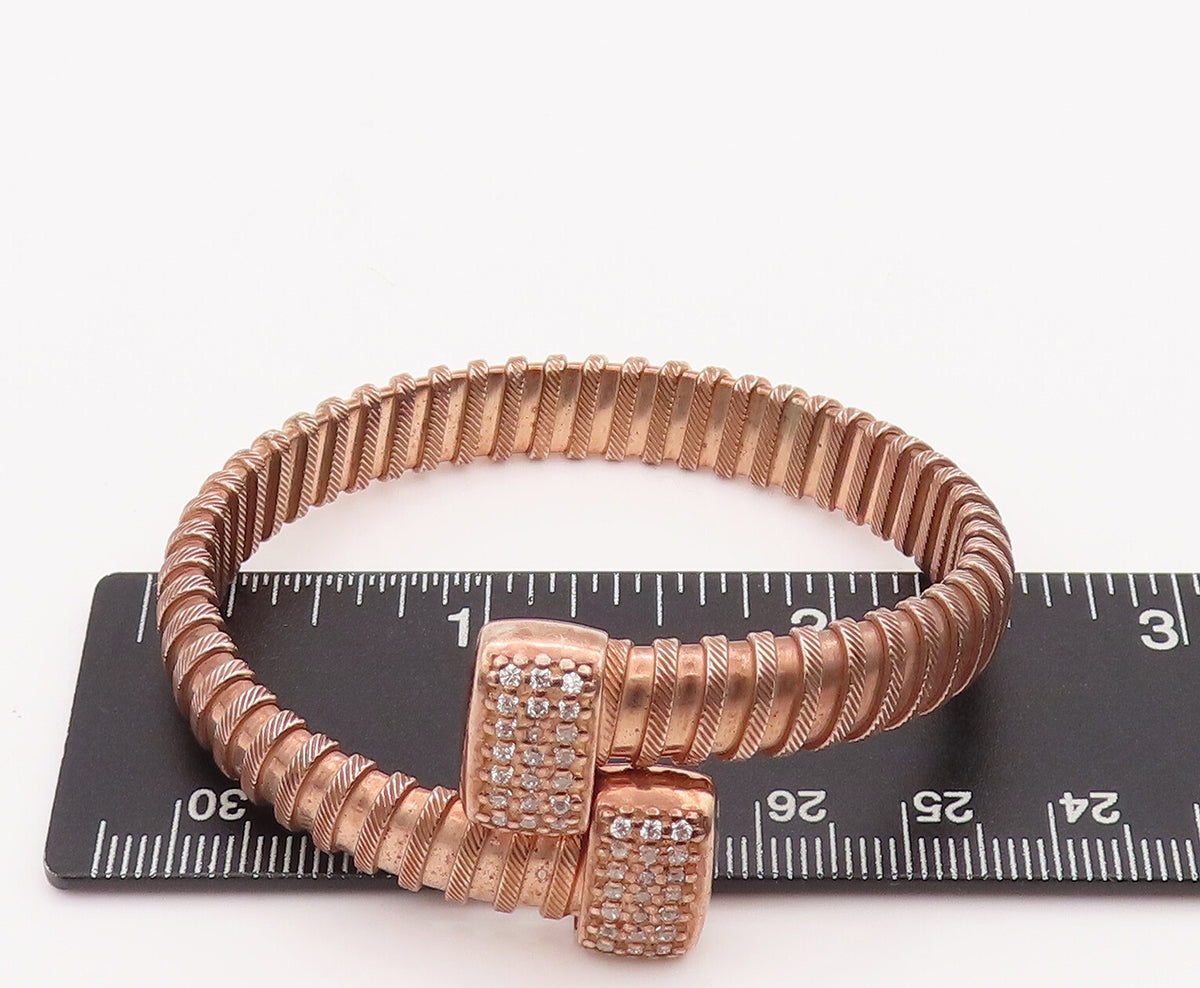 925 Sterling Silver Vintage Bracelet Solid Rope Coiled Inlay CZ Ends  BT10204