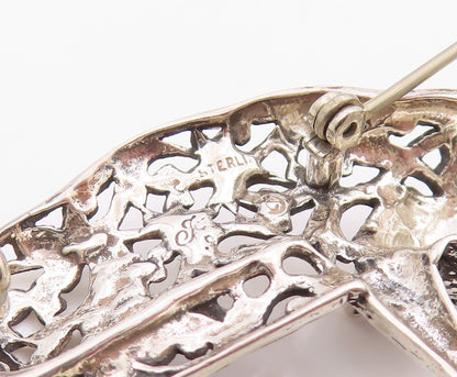 925 Sterling Silver Vintage Brooch Pin JEZALINE Cat With Swinging Mouse  BP12549